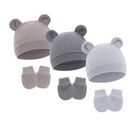 Set da 3 guanti e berretto fetale per neonati, in tessuto traspirante in cotone traspirante, cappello e guanti per la pelle delicata previene i graffi del bambino
