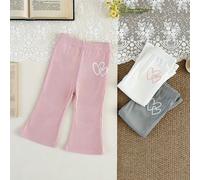 Set da 3 leggings a zampa d'elefante in maglia tinta unita per ragazze, con vita elastica, pantaloni casual adatti per tutti i giorni, con decorazione a cuori carini, adatti per primavera, estate, aut