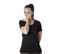 Set da 3 Maglie Donna Manica Corta Cotone Caldo, Maglietta Intima Termica | Con rifinitura in pizzo macramé o bordo in raso bianca o nera, Intimo termico femminile, T-Shirt maniche corte invernale