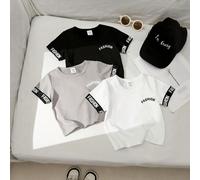 Set da 3 magliette a maniche corte con scollo tondo, stampa "CHALLENGE", stile casual da strada, per bambino, estate 6-9M,9-12M,12-18M,18-24M,2-3YGeometrico,Lettere,Colore unicoPoliestere