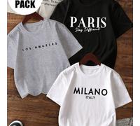 Set da 3 magliette casual a maniche corte con collo rotondo e stampa per ragazze pre-adolescenti, t-shirt colorate che portano gioia ad ogni bambina! Top con grafica per ragazze pre-adolescenti, estiv