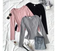 Set da 3 magliette casual a maniche lunghe con collo a giro e costine, in colori uniti, per ragazze adolescenti 14Y,13Y,16Y,15YMaglia a coste