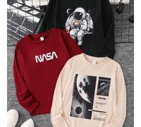 Set da 3 magliette casual con grafica a lettere per ragazzi pre-adolescenti, colori nero, bianco, verde, adatte per pendolarismo, scuola, uso casual quotidiano, sport, autunno/inverno 8Y,9Y,10Y,11Y,12