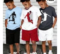 Set da 3 magliette casual da ragazzo con grafica di Los Angeles e slogan, collo tondo, morbide e alla moda per uso quotidiano, nuova collezione estiva 6Y,7Y,8Y,9Y,10Y,4Y,5Y,14Y,11Y,12Y,13YRitratto,Gra