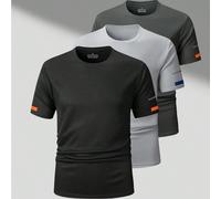 Set da 3 magliette estive da uomo, stile boyfriend, traspiranti e ad asciugatura rapida, adatte per corsa e fitness L,M,S,XL,XS,XXL,XXXLBlocchi di colore,LettereTessuto in maglia