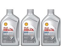 Set da 3 Olio Shell Helix Hx8 lubrificante sintetico 1L 5W30 per motori diesel