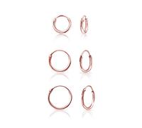 Set da 3 Orecchini a Cerchietto Argento 925 Placcati Oro Rosa 18K - Cerchietti Orecchini Oro Rosa - Cerchi Piccoli Classici per Lobo Helix Cartilagine Naso - Spessore 1.5 mm - Diametro 8, 10, 12 mm