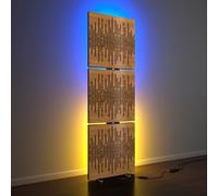 Set da 3 pannelli acustici per bassi con lampada da terra RGB | Supporto acustico mobile con retroilluminazione a LED | 150x50x5cm | Assorbimento e diffusione del suono | [WAVE-5 | Rovere]