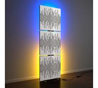 Set da 3 pannelli acustici per bassi con lampada da terra RGB | Supporto acustico mobile con retroilluminazione a LED | 150x50x5cm | Assorbimento e diffusione del suono | [WAVE-5 | Bianco]