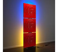 Set da 3 pannelli acustici per bassi con lampada da terra RGB | Supporto acustico mobile con retroilluminazione a LED | 150x50x5cm | Assorbimento e diffusione del suono | [WAVE-5 | Plastica rossa]