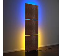 Set da 3 pannelli acustici per bassi con lampada da terra RGB | Supporto acustico mobile con retroilluminazione a LED | 150x50x5cm | Assorbimento e diffusione del suono | [WAVE-5 | Noce]