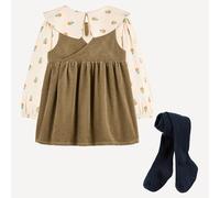 Set da 3 pezzi: abito senza maniche, T-shirt a maniche lunghe, collant Beige 5 anni - 108 cm Floreale