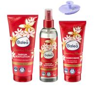 Set da 3 pezzi; Balea Body Lotion Profum Glamorous Moment, 200 ml + crema per le mani Glamorous Moment, 100 ml + profumo Bodyspray Glamorous Moment, 200 ml + bonus: 1 spugna in silicone