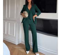 Set da 3 pezzi: Blazer sexy blu petrolio a maniche lunghe, gilet e pantaloni, adatto per il pendolarismo e gli appuntamenti, set autunno/inverno verde, completo da donna con pantaloni, completo da don