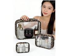 Set da 3 pezzi Borsa cosmetica con stampa leopardata, Borsa trucco, Borsa da toilette, Organizer da viaggio, Borsa trucco di grande capacità, Borsa trucco da donna, Borsa per cosmetici, Elementi essen