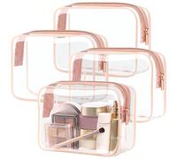 Set da 3 pezzi Borsa cosmetica trasparente impermeabile unisex, essenziale per vacanze estive e viaggi - leggera multicolore (rosa, nero, bianco, rosso rosa), pratica pochette da viaggio con cerniera 
