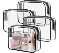 Set da 3 pezzi Borsa cosmetica trasparente impermeabile unisex, essenziale per vacanze estive e viaggi - leggera multicolore (rosa, nero, bianco, rosso rosa), pratica pochette da viaggio con cerniera 