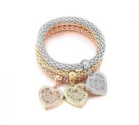 Set da 3 Pezzi Braccialetti con ciondoli a Cuore Catena di Popcorn Argentata in Oro con Pendenti in Cristallo con Pendenti a Medaglione Bracciali & Gioielli Bnagles per Le Donne Nice Processing