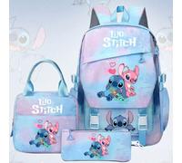 Set da 3 pezzi composto da: 1) Astuccio per matite con stampa 3D a punto croce, 2) Zaino con stampa cielo stellato di Stitch, 3) Borsa a tracolla. Adatto per scuola, viaggi, regali di Natale. Grande c