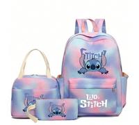 Set da 3 pezzi composto da astuccio, zaino e borsa a tracolla con stampa 3D di Stitch e cielo stellato, adatto per scuola, viaggi, regali di Natale. Grande capacità per cosmetici, rossetti, pennelli, 