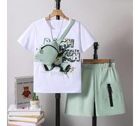 Set da 3 pezzi composto da maglietta con stampa a orso carina, pantaloncini cargo e mini borsa a tracolla per bambini, adatto per la primavera/estate 8Y,9Y,10Y,11Y,12YAnimaleTessuto in maglia,Tessuto 