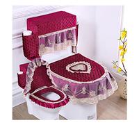 Set da 3 pezzi con coperchio WC in morbido pizzo, serbatoio, coperchio superiore del sedile del WC, set da 3 pezzi con sacchetti (rosso)