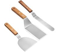 Set da 3 Pezzi con Spatola Pizza e Spatola per Dolci, Paletta per Pizza in Acciaio Acciaio Inossidabile con Manico in Legno, Spatola Cucina 26x10 cm per Girare Bistecche e Frittelle