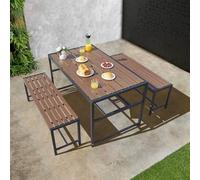 Set da 3 pezzi con tavolo e panca da picnic per esterni, set da pranzo per patio per 4-6 persone, set di mobili da giardino con foro per ombrellone e ripiano portaoggetti per giardino, cortile