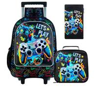 Set da 3 pezzi con zaino arrotolabile a forma di unicorno, borsa per la scuola con ruote, portapranzo e astuccio per ragazze, capacità 25 l, verde, Nero , M
