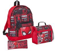 Set da 3 pezzi con zaino Spiderman + borsa per il pranzo + astuccio per ragazzi Marvel, Rosso, MULTI, Zaino