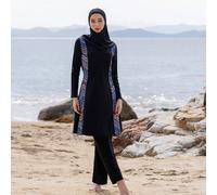 Set da 3 pezzi Costume da bagno modesto stile Medio Oriente con maniche lunghe, pantaloni e cappuccio per donne, adatto per spiaggia e sport estivi, colore nero L,M,S,XL,XS,XXLTribaleTessuto in maglia
