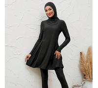Set da 3 pezzi Costumi da bagno modesti da donna, Burkini a maniche lunghe di colore solido con copricapo, Outfit da spiaggia per vacanze estive nere L,M,S,XLColore unicoPoliestere,Tessuto in maglia