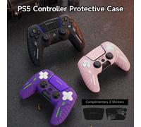 Set da 3 pezzi, custodia protettiva in silicone per controller PlayStation5 nei colori nero/viola/rosa + kit adesivi, adatto per gamepad PlayStation5/4, antiscivolo, anti-sudore, anti-polvere, anti-gr