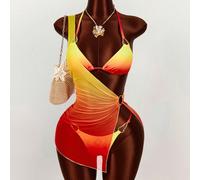 Set da 3 pezzi da donna con stampa tie-dye, accessori in metallo, sexy e d'avanguardia adatto per le vacanze, coprispalle asimmetrico, sexy e innocente in tessuto trasparente L,M,S,XL,XS,XXSPiante,sta