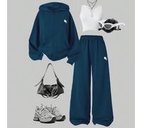 Set da 3 pezzi di abbigliamento casual per ragazze adolescenti, inclusi: felpa con cappuccio e chiusura lampo con stampa cavallo, canotta bianca e pantaloni a gamba dritta in vita elastica, autunno 14