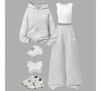 Set da 3 pezzi di abbigliamento casual per ragazze adolescenti, inclusi: felpa con cappuccio e chiusura lampo con stampa cavallo, top bianco, e pantaloni a gamba dritta in vita elastica, autunnale 14Y