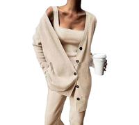 Set da 3 pezzi di abbigliamento da salotto per le donne UK Top elasticizzati a maglia da donna Y2K casual Co Ord Set per le donne pantaloni e top da viaggio da donna a gamba larga pantaloni da tuta