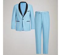 Set da 3 pezzi di abito slim fit blu baby con blocchi di colore Officeau per uomo, blazer&gilet&pantaloni, smoking per matrimonio/cena/sposo/affari L,M,S,XL,XS,XXL,XXS,XXXLColore unicoPoliestere