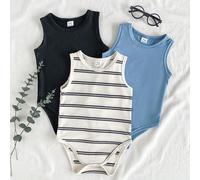 Set da 3 pezzi di body estivi senza maniche per neonati maschi 6-9M,9-12M,12-18M,18-24M,2-3YA strisceTessuto
