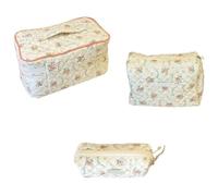 Set da 3 pezzi di borsa for il trucco trapuntata in cotone | Custodia da viaggio multicolore: borsa for cosmetici trapuntata da 3 pezzi, pochette, borsa for penne(Color-03)