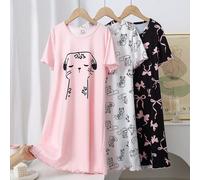 Set da 3 pezzi di camicie da notte lunghe a balze per ragazze pre-adolescenti, con base rosa, fiocchi belli e stampa di gattini carini 8Y,9Y,10Y,11Y,12YPianteTessuto