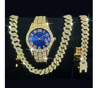 Set da 3 pezzi di collana, bracciale e orologio al quarzo con calendario, stile alla moda di strada per ragazzi, adatti per sport e occasioni festive Tagli UnicaLega di zinco