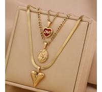 Set da 3 pezzi di collane con pendente a goccia d'olio in acciaio inossidabile dorato e rosso a forma di cuore, adatto per uso quotidiano o come regalo per San Valentino, mamma, madre, Festa della mam
