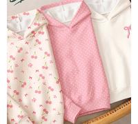 Set da 3 pezzi di felpa con cappuccio casual versatile e comoda per ragazze tween BM, con motivo a pois e ciliegie floreali, stile girly, streetwear americano, sweet cool lazy, relax fashion, adatta p