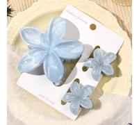 Set da 3 pezzi di fermagli per capelli stile boho con motivo marmo sfumato blu e grigio, dimensioni varie, fiore di margherita, organizer per frangia e capelli ribelli, per vacanze al mare, mollette a