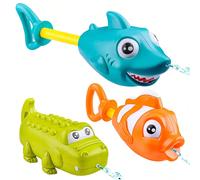 Set da 3 pezzi di giocattoli a spruzzo - Attivati con trazione, pistole ad acqua a forma di animali dei cartoni animati, giocattoli da acqua per l'estate, piscina e spiaggia, pistole ad acqua per bamb