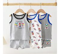 Set da 3 pezzi di intimo per ragazzo giovane, composto da canotta senza maniche in cotone con stampa di supereroi e astronavi, e slip 6Y,7Y,4Y,5YFumetto,Lettere,A strisceTessuto