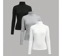 Set da 3 pezzi di maglie a collo alto con maniche lunghe e vestibilità aderente per ragazze adolescenti, adatto per inverno, vacanze, Capodanno, in stile vintage a quadri, nei colori nero/bianco/grigi