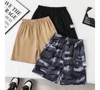 Set da 3 pezzi di pantaloncini casual e ampi per ragazzi pre-adolescenti, in stile mimetico, nero e kaki. Outfit versatile, sportivo e casual, adatto per primavera/estate, stile Y2K, per andare al lav