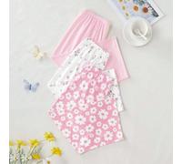 Set da 3 pezzi di pantaloni pigiama da donna a stampa monocromatica, margherita e rosa, lunghezza 3/4, morbidi e confortevoli, adatti per tutte le stagioni L,M,S,XLColore unico,Piante,stampa dappertut